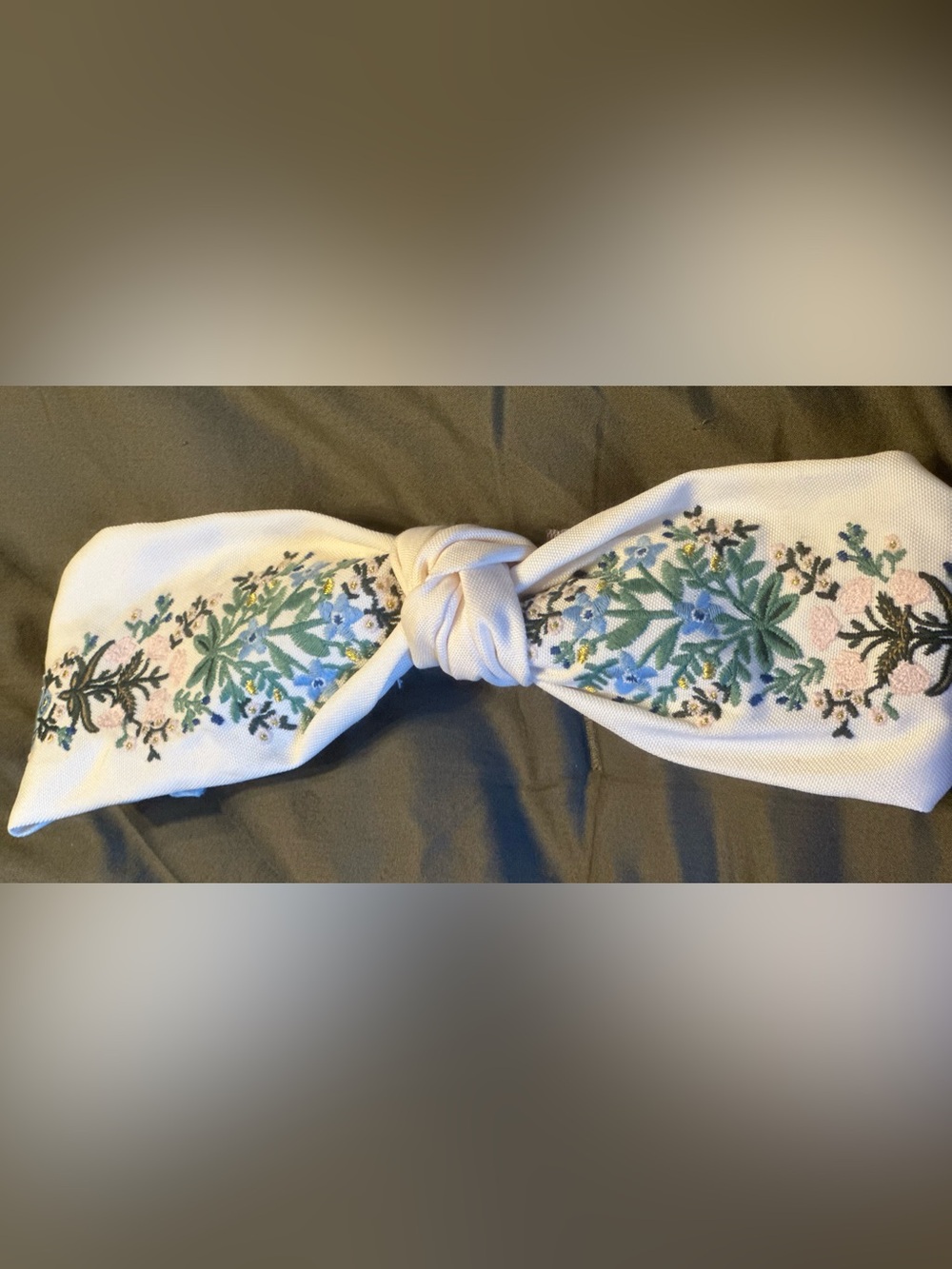 White Floral Embroidered Knot Headband, homemade